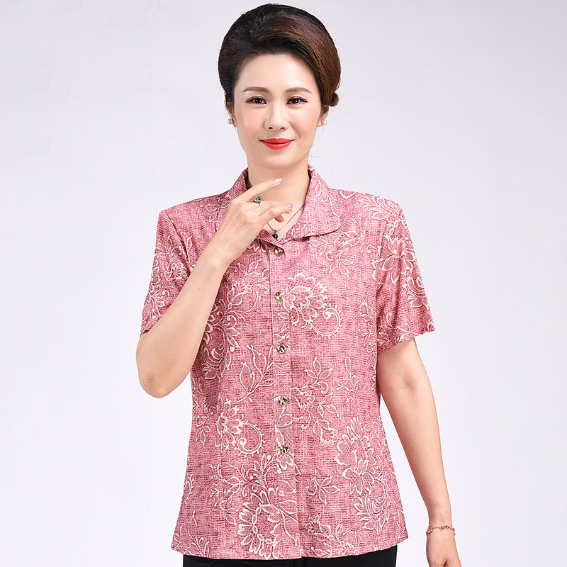 2022 Summer New Products in the elderly women's clothing with large printing short sleeved shirt fat mother loose blouse
