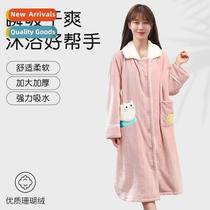 Long-sleeved bathrobe coral fleece thickened pajamas female