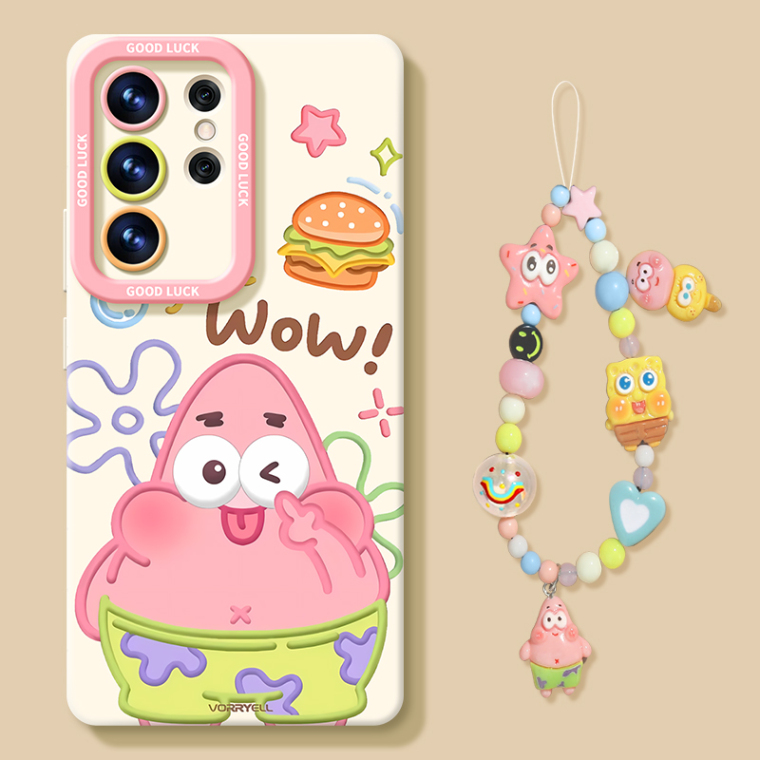 Pastel SpongeBob & Patrick Cartoon Silicone For Girls Hug! S25, S25 Plus, S25 Ultra, S24, S24 Plus, S24 Ultra, S23, S23 Plus