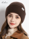 100% pure wool knitted hat for women, autumn and winter versatile large hat with cold protection, ear protection and warm woolen cap