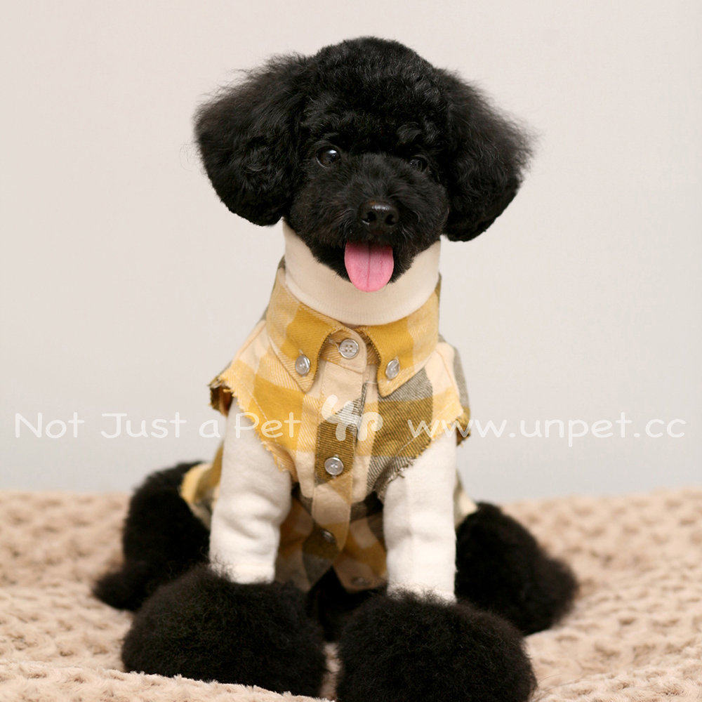 UNPET Baojuan pet puppy dog ​​clothes Japanese denim plaid elegant brushed edge vest shirt vest