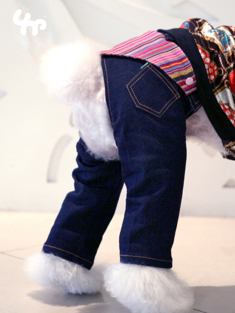 Unpet Baojuan Net Red Pet Clothes Puppy Clothes Ethnic Color Triangle Scarf Mix and Match Dark Blue Jeans