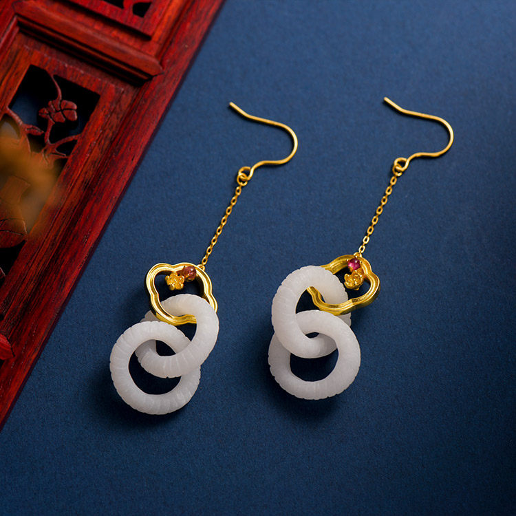 White jade ring earrings for the 