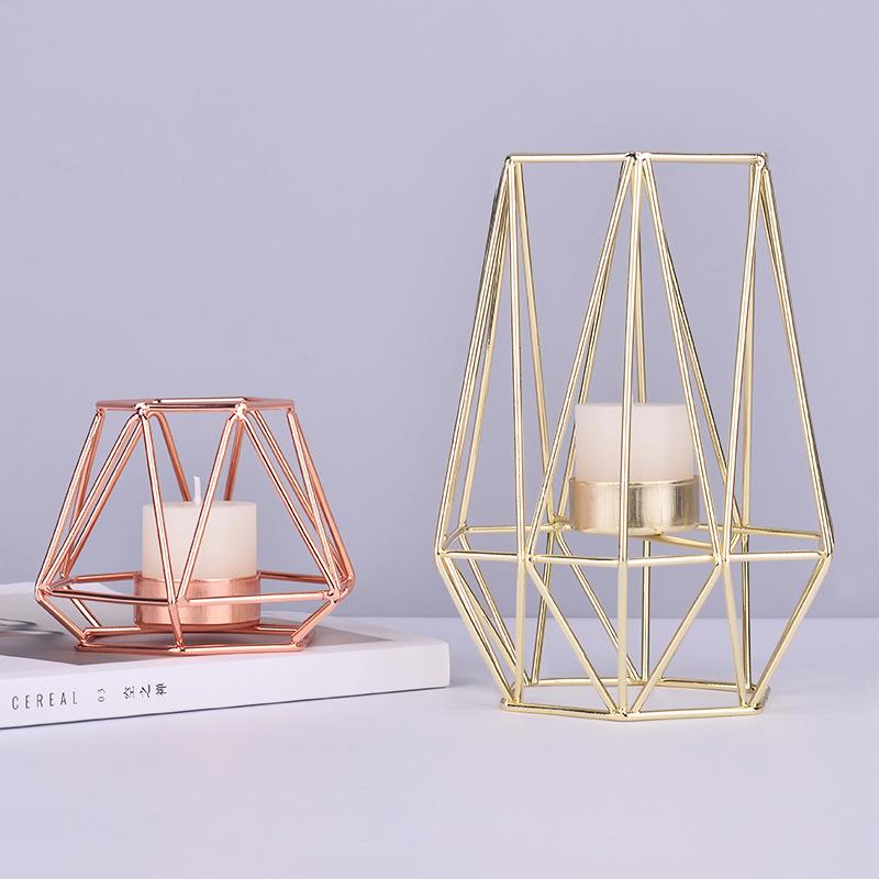 Eurostyle Golden Geometry Iron Art Candle Holder Creative Incense Plated Glass Wax Candle Holder Home Retro Decorative Swing