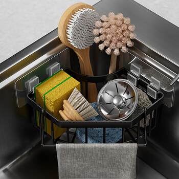 Kitchen sink corner sponge pot brush rag storage basket without punching drain bathroom nail-free triangle storage rack