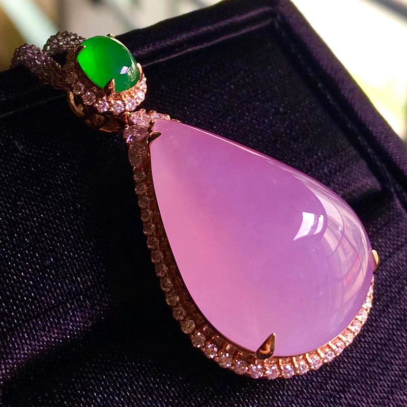 18k gold inlaid natural Burmese jadeite Laokeng A cargo pendant ice violet water drop pendant female model with certificate