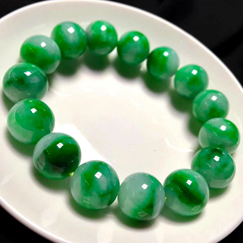 Burmese natural high ice floating green flower jadeite jade bead bracelet a cargo Buddha bead bracelet men and women bracelet with certificate