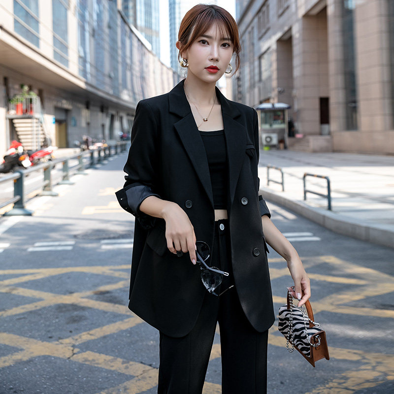 Black suit jacket woman 2022 spring autumn new Korean version casual temperament work clothes free of ironing bursting western clothes