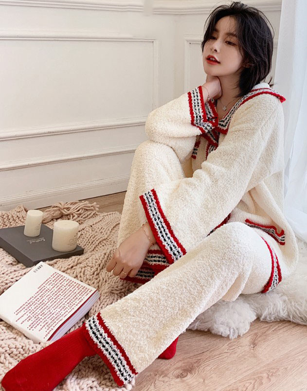 Coral velvet pajamas women's autumn and winter fashion sexy thickening warm soft can be worn outside the two-piece suit