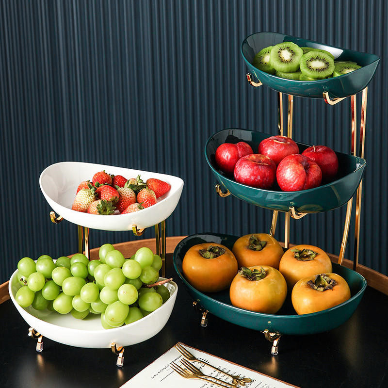 Porcelain wood together with light extravagant and large capacity snack tray home living room multilayer fruit tray Creative ceramic fruit tray storage box