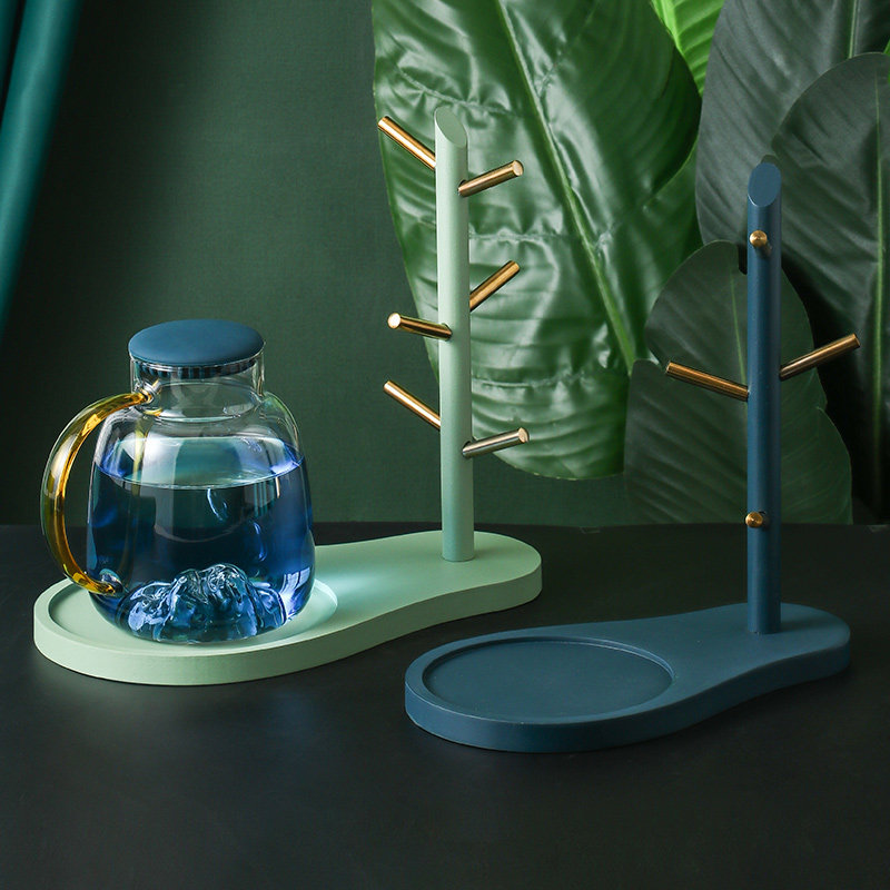 Porcelain wood together with a cup shelve water glass inverted hanging cup holder Nordic style glass cup drain rack with depository