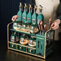 Porcelain wood kitchen household light luxury seasoning tank combination set Nordic seasoning box oil salt sauce and vinegar multi-function seasoning rack