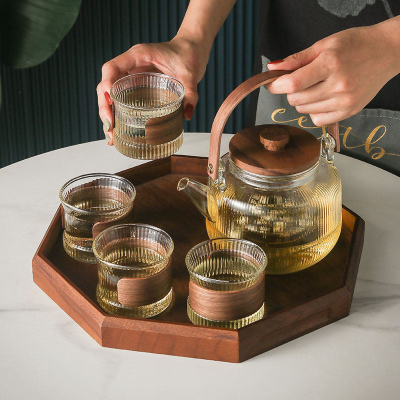 Porcelain wood together with high temperature resistant burning kettle mesh red glass teapot tea cup suit Japanese style afternoon tea wellness bubble teapot