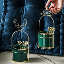 Porcelain wood dessert creative fruit fork set Nordic stainless steel dessert fork Household light luxury dessert fork Fruit fork