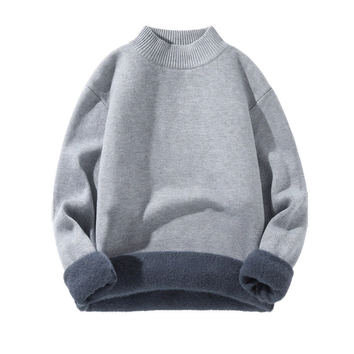 Мужской флисовый демисезонный утепленный зимний трикотажный свитер, высокий воротник