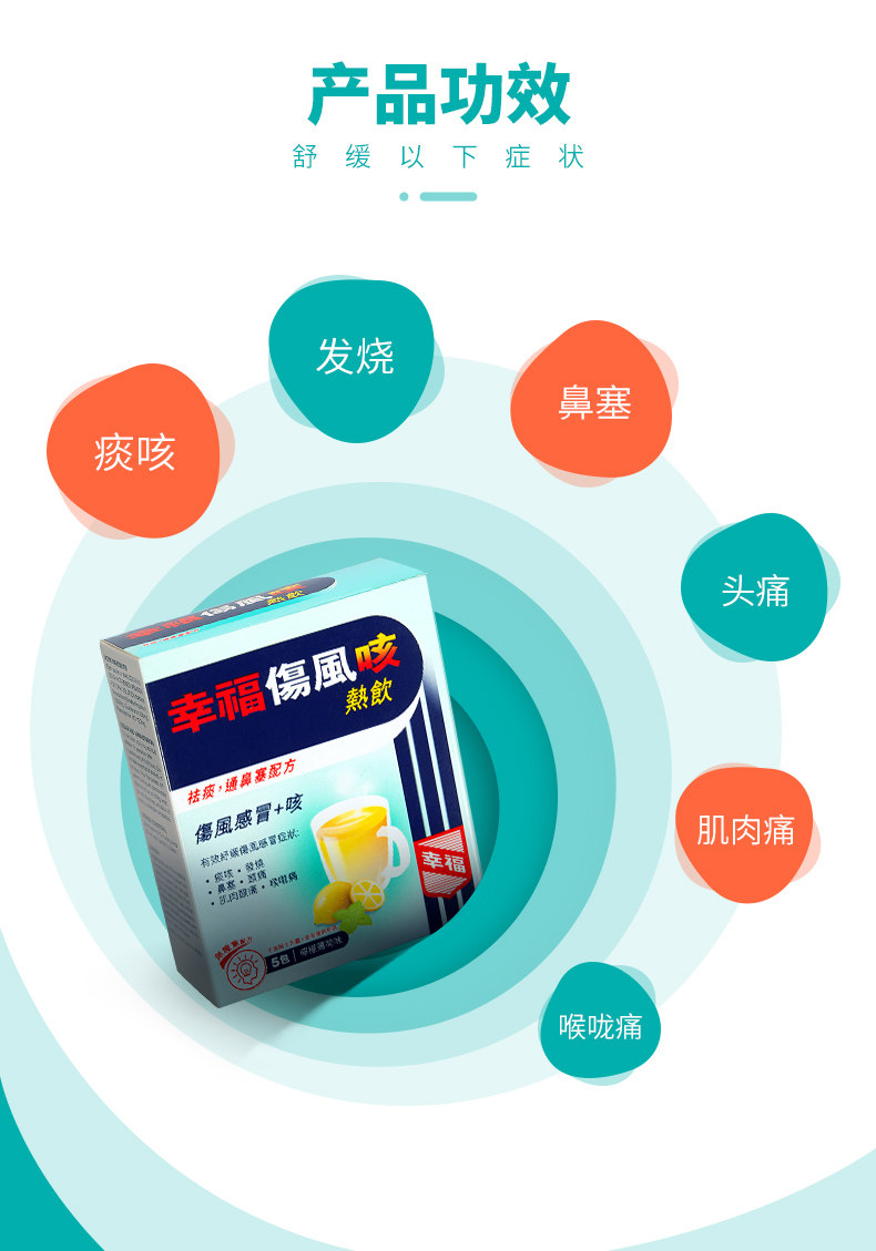 【中國直郵】港版幸福醫藥 傷風感冒素通 鼻塞無睡意 感冒沖劑顆粒5包/盒