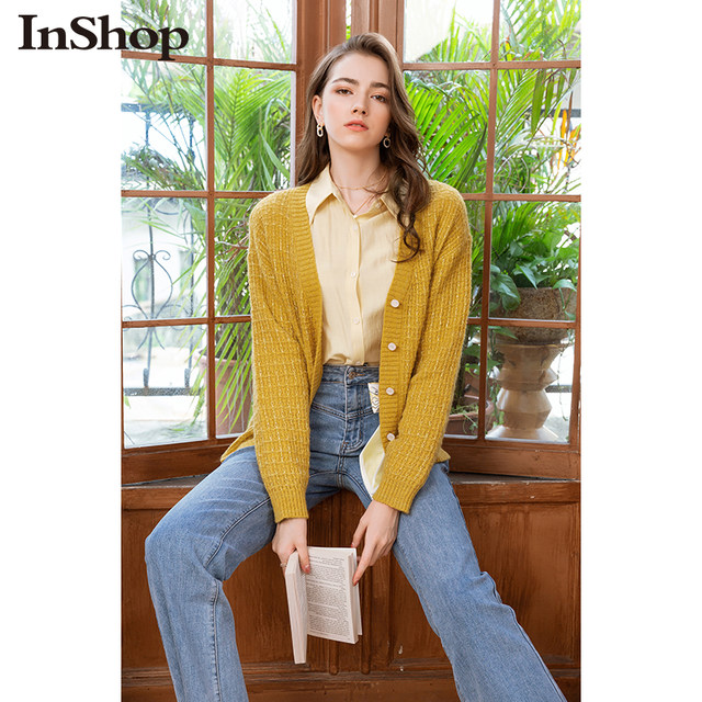 INSHOP ເຄື່ອງນຸ່ງລະດູຫນາວໃຫມ່ຂອງແມ່ຍິງ plaid jacquard sweater cardigan jacket ແມ່ຍິງ retro