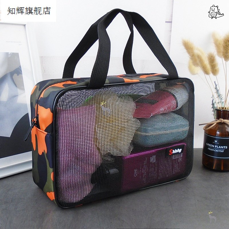 Hand-held mesh fitness bag large capacity travel travel breathable men multifunctional wash bag slipped through the net swimming storage bag