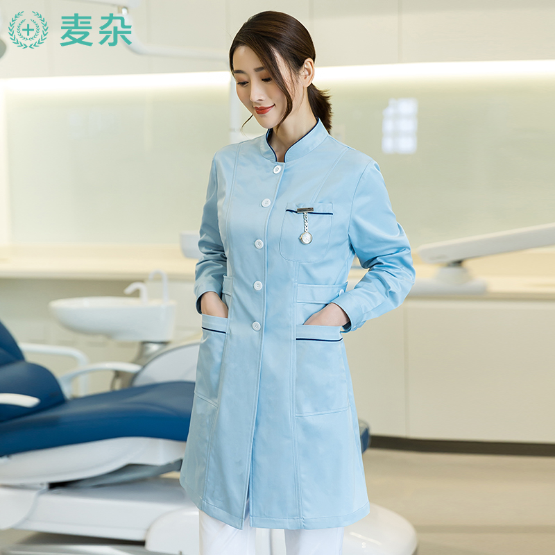 Nurse clothes long-sleeved women's summer cotton white beauty salon beautician stomatologist dentistry fashion blue overalls