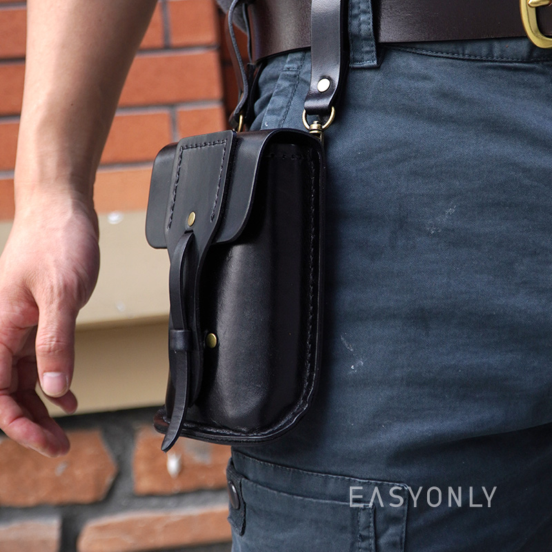 Genuine leather retro inclined satchel pocket for men's work worksite wearing leather strap abrasion resistant multifunctional waist bag small purse