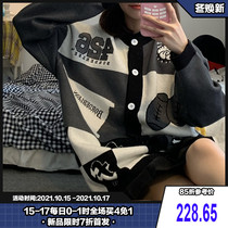 (F426 official store) National Tide brand couple hip hop spring and autumn rugby cardigan loose round neck sweater