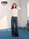 [F426 Official Store]New Style Super Stylish Loose Fit Versatile Studded Fun Embroidered Washed Wide-Leg Jeans