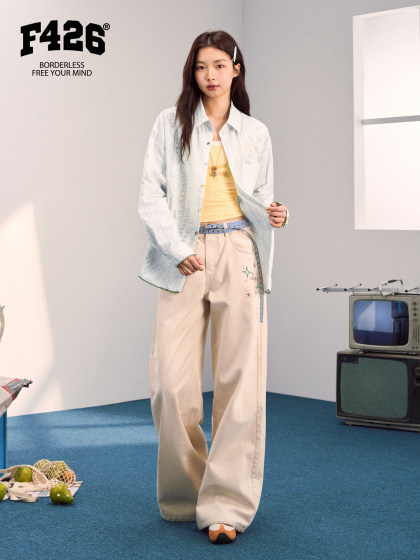 [F426 Official Store]New Loose-Fitting Versatile Retro American-Style Beaded Embroidery Fashion Casual Wide-Leg Pants