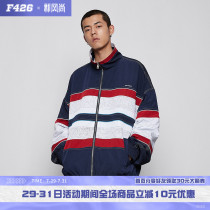 (F426 official store)Tide brand couple autumn and winter cardigan Hip-hop loose stripe stitching contrast jacket jacket