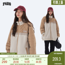 (F426 official shop) Guochao Lovers Street Hip Hop Loose Quilted Cotton Spliced Rocking Grain Suede Coat Autumn winter