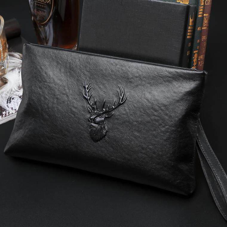 Special Cabinet Handbags Men Genuine Leather Men's Hand Grab Bag New Hand Grab Letter Enveloping Youth Bull Leather Casual Pull Chain Bag