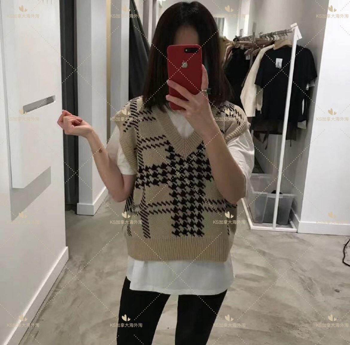 OAK FORT houndstooth vest self-retained