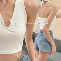 Again pure and desire metal-loving hanging neck vest female summer V collar slim fit slim harness short and open navel beauty back blouse