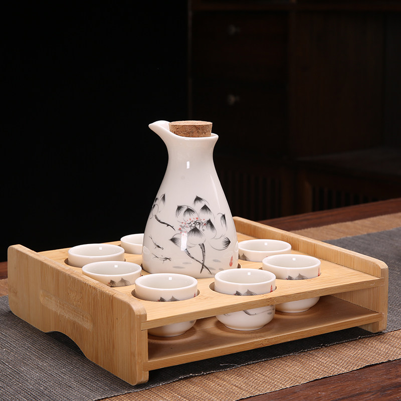 Ликер Cup 家用白酒分酒器套装分酒壶饭店用陶瓷酒具喝清酒杯半斤酒壶带杯架