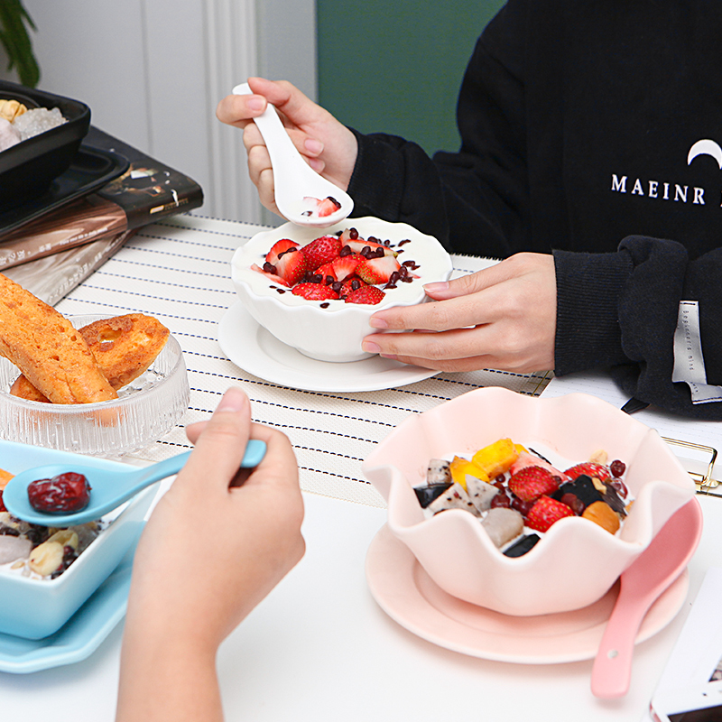 Ceramic Hong Kong-style dessert bowl commercial sugar water bowl matte pink blue dish set creative home breakfast bowl