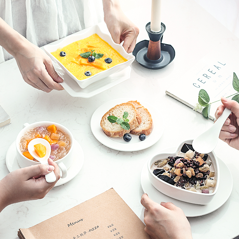 Creative Sweet Bowl Harbor Type Sugar Water Bowl Peach Heart Bowl Taro Round Burning Fairy Grass Double Leather Milk Bowl Commercial Heat Resistant Ceramic Cutlery-Taobao