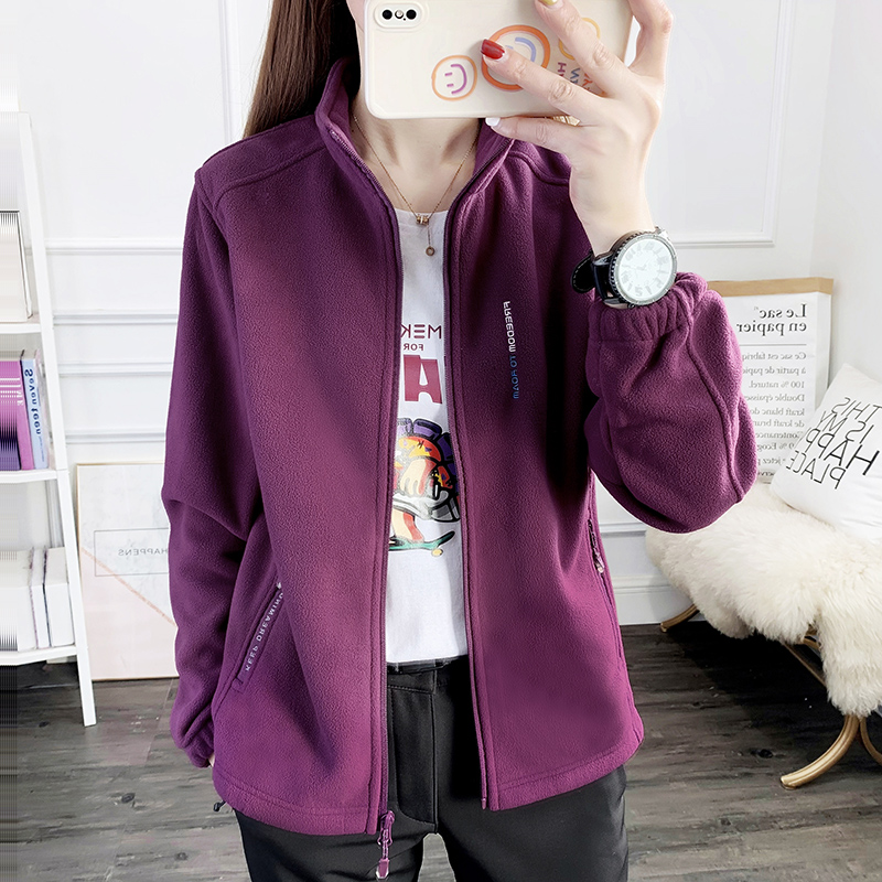 Outdoor fleece jacket women's 2022 spring and autumn stand-up collar sweatshirt zipper sports cardigan polar fleece fleece sweater jacket