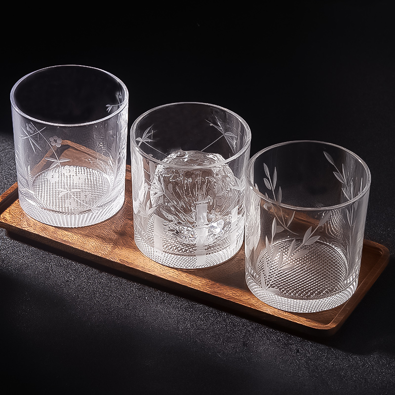 Bar soul glass bottom grid large ice hockey generous ice cube glass classical whisky foreign wine cocktail glass