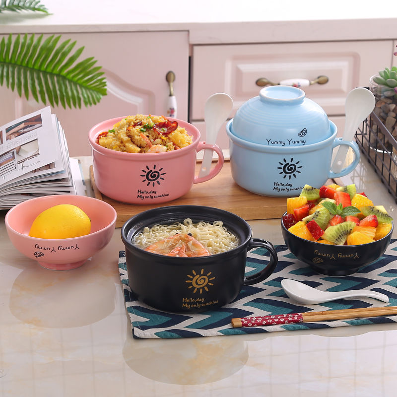 Ceramic lunch box lunch box can be microwave students job bowls noodles cup bowl with cover cup with the soup bowl chopsticks