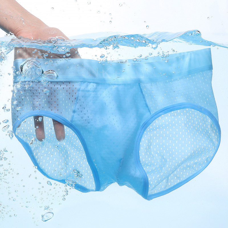 Ice silk men's briefs mesh breathable sexy sports underwear for boys hollow quick-drying hot loose safety pants