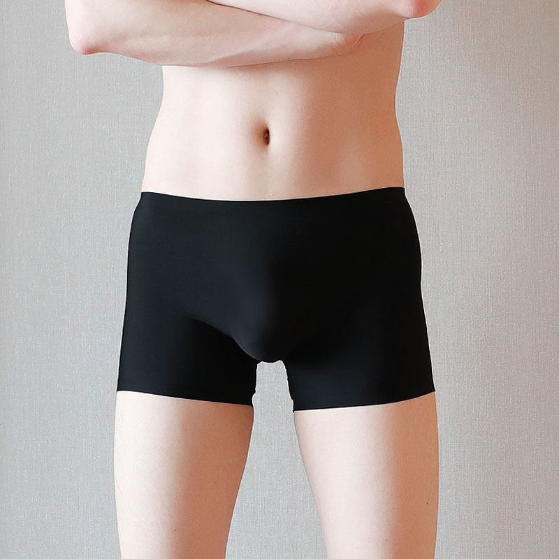 Ice silk solid color men's underwear breathable seamless sexy youth boxer transparent loose large size 2022 new