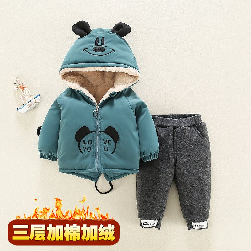 baby children laying cotton jacket suit 2021 winter new baby padded jacket boy gushed and thickened cotton suit foreign coat