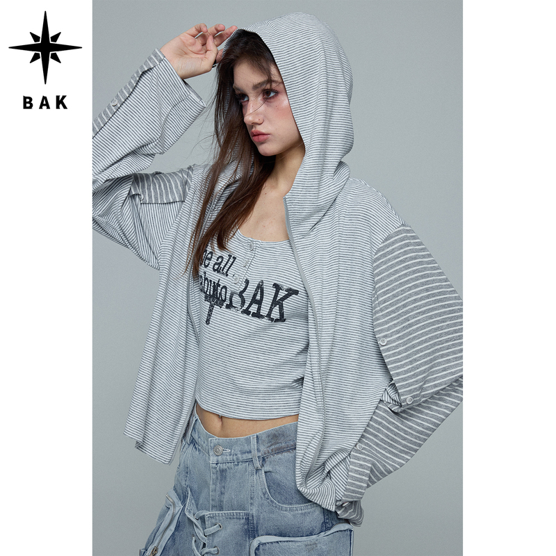 Bak'Relaxing Layering' Letter Print Tank Top + Hooded Cardigan Two-Piece Set for Women, Lightweight Sun Protection Suit