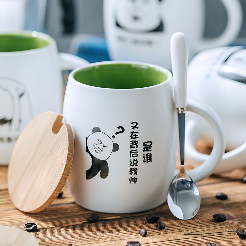 Mark Cup Guys Cartoon Expression Bag Mark Cup With Lid Spoon Creative Coffee Cup Cute Ceramic Water Cup Office