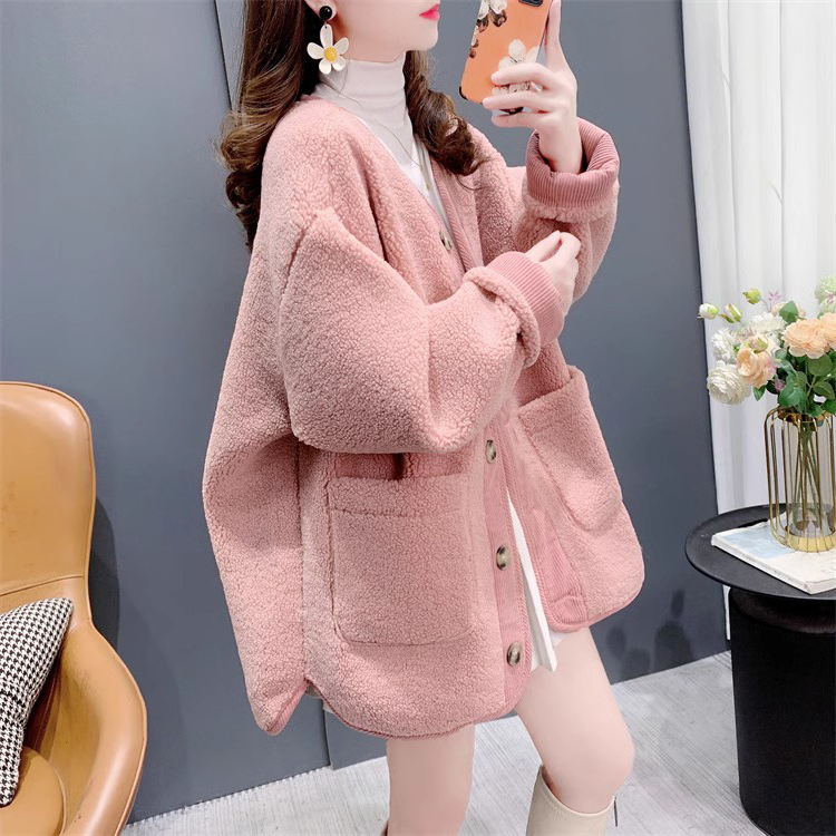 Hong Kong Style Retro Lamb Wool Coat for Women, Winter Loose Casual Fur Integrated Thickened Jacket for Junior and Senior High School Students