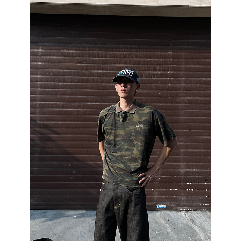 Dp Ahoilcc American Street Style Camouflage Polo Shirt with Lapel, Short-Sleeved Men's Retro Youthful Loose T-Shirt Dp Ahoilcc American Street Style Camouflage Polo Shirt with Lapel, Short-Sleeved Men's Retro Youthful Loose T-Shirt