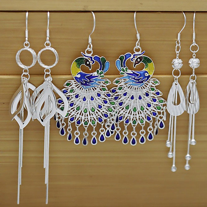 999 Sterling Silver Sexy Earrings Tassel Ear Chain Hypoallergenic Ear Chain Korean Temperament Long Version Earrings Female Ear Needle Simple