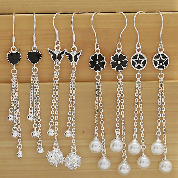 Silver earring 999 silver female football style long stream of Su Maple Leaf ear crash mom anti - allergy