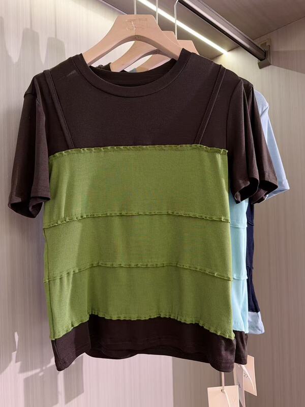 55273 Summer New Style Round Neck Spliced Fake Two-Piece Short-Sleeved T-Shirt, Bust 94, Length 58