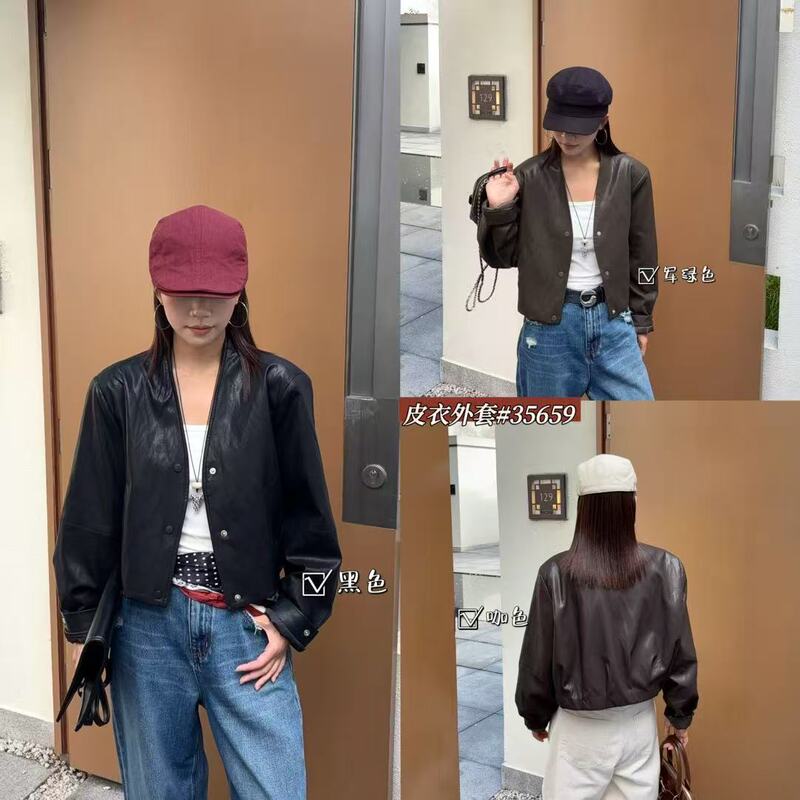 35659 New Autumn Style Pu Leather Jacket with a Turn-Down Collar, m Bust Size 106, Length 52