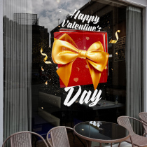 Happy Valentines Day Decorated Glass Door StickersHotel Butterfly WindowsGift Box Pattern Static Windows